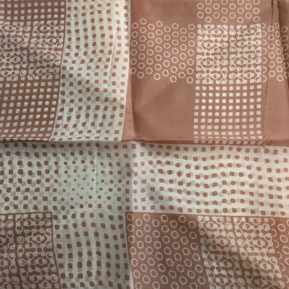 MCM Vintage Scarf Tan White Geometric Abstract 27 in Square Rolled Hem